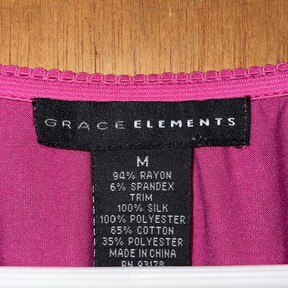 •GRACE ELEMENTS•PINK SILK & LACE RUFFLE NECK TRIM TANK TOP BLOUSE SIZE MEDIUM - Picture 4 of 6